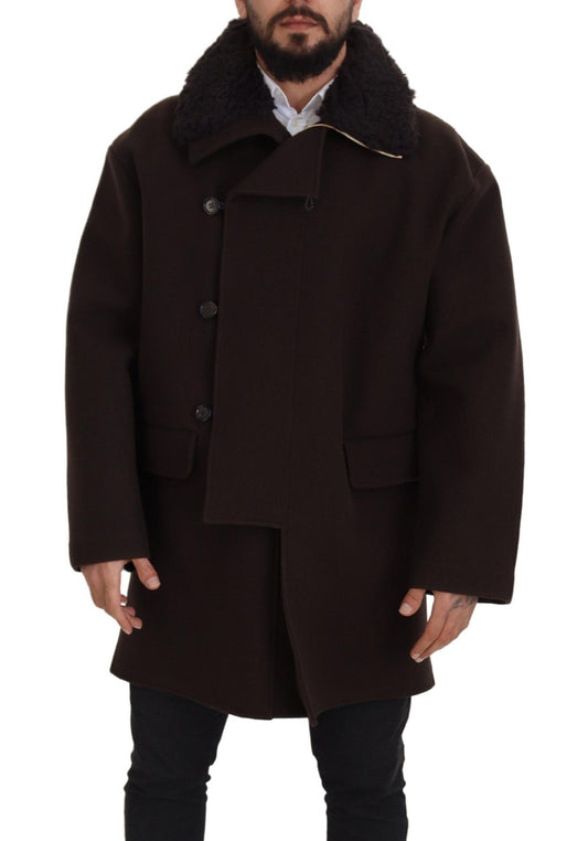 Dolce & Gabbana Elegant Dark Brown Shearling Coat Jacket