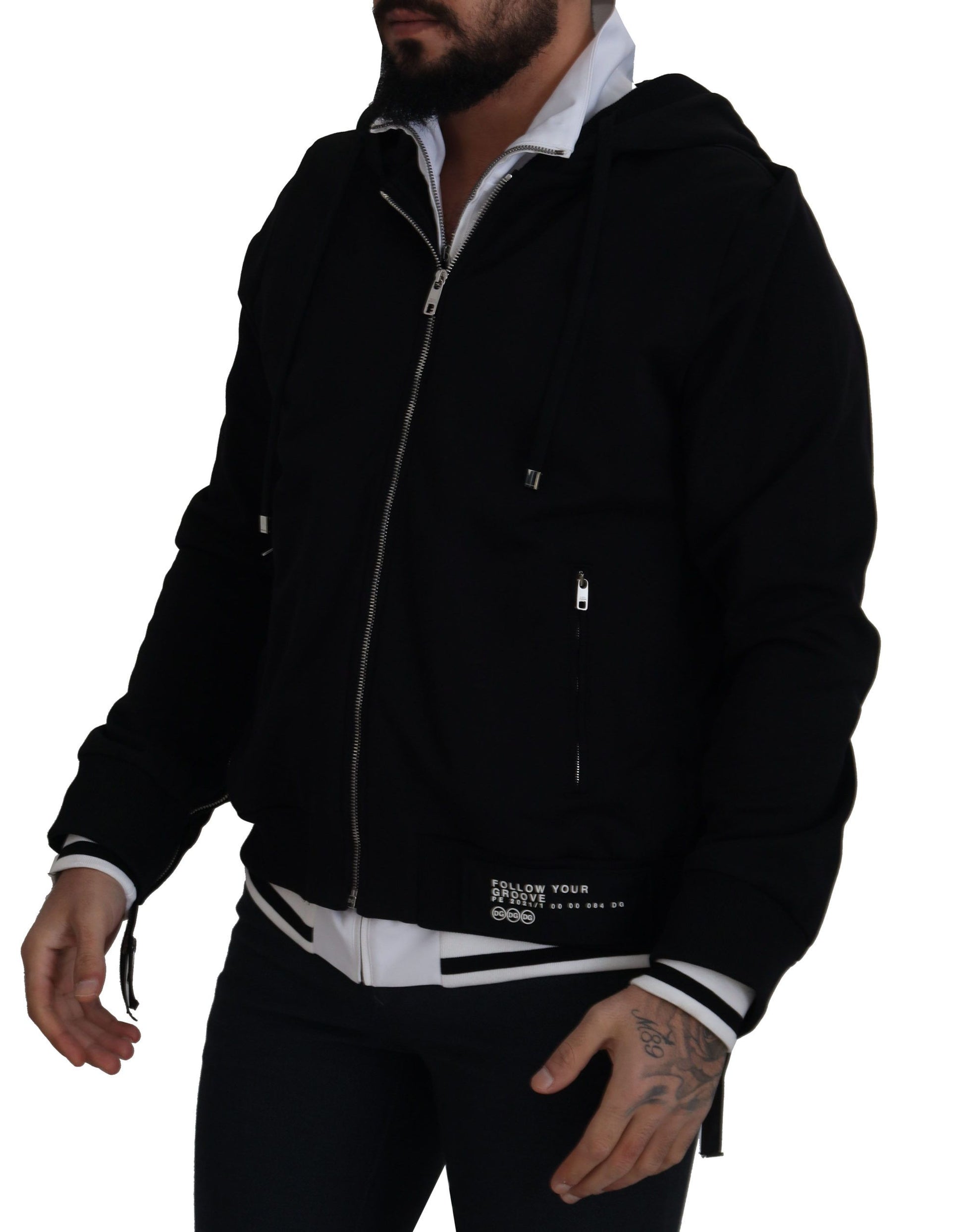 Dolce & Gabbana Elegant Black Bomber Jacket with Hood