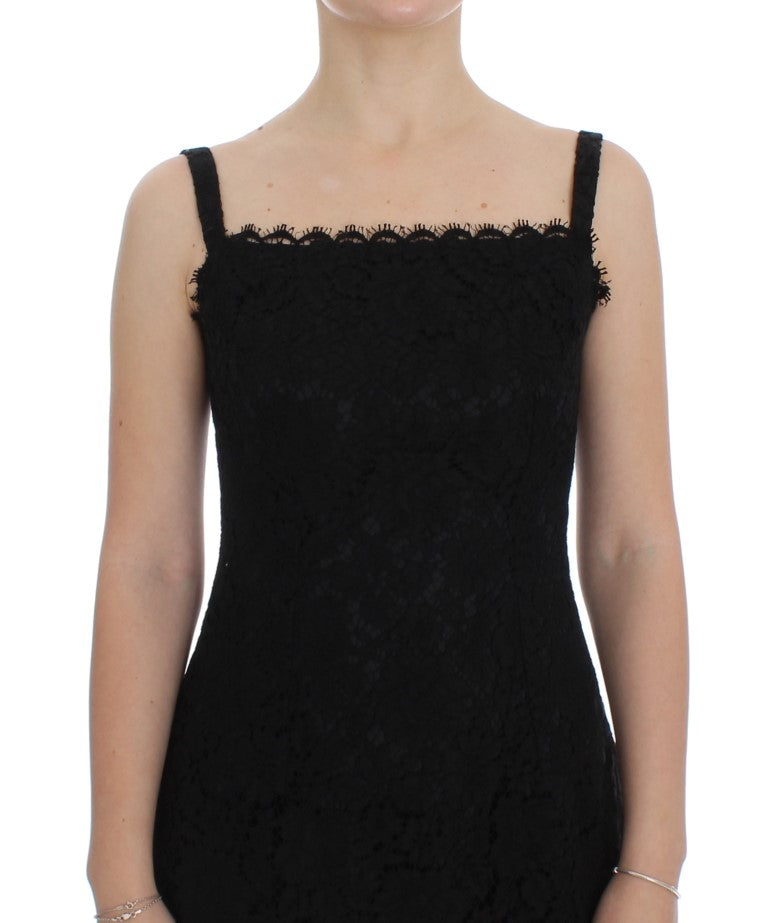 Dolce & Gabbana Elegant Black Floral Lace Knee-Length Dress