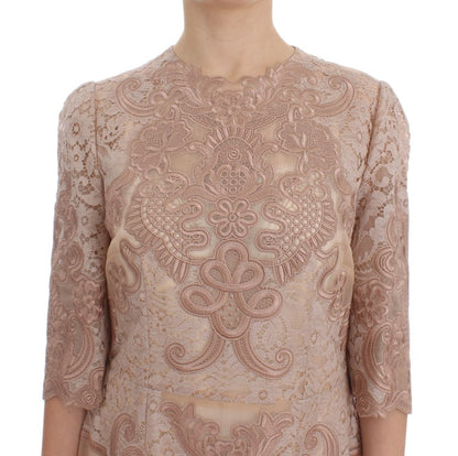 Dolce & Gabbana Elegant Pink Lace Embroidered Shift Dress