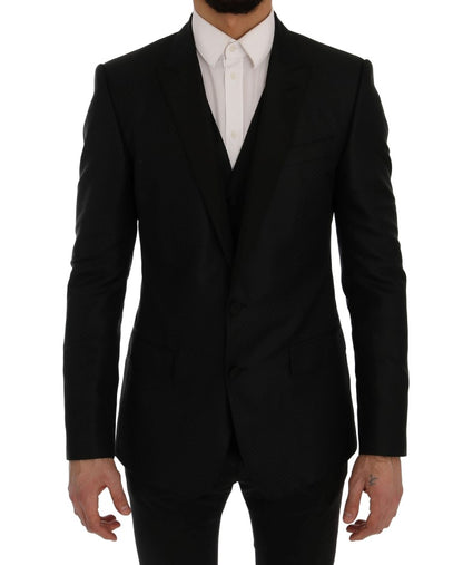 Dolce & Gabbana Elegant Black and Blue Silk Blend Blazer Set