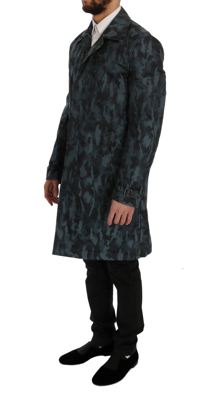 Dolce & Gabbana Blue Camouflage Trench Coat Elegance