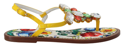 Dolce & Gabbana Majolica Crystal Embellished Leather Sandals