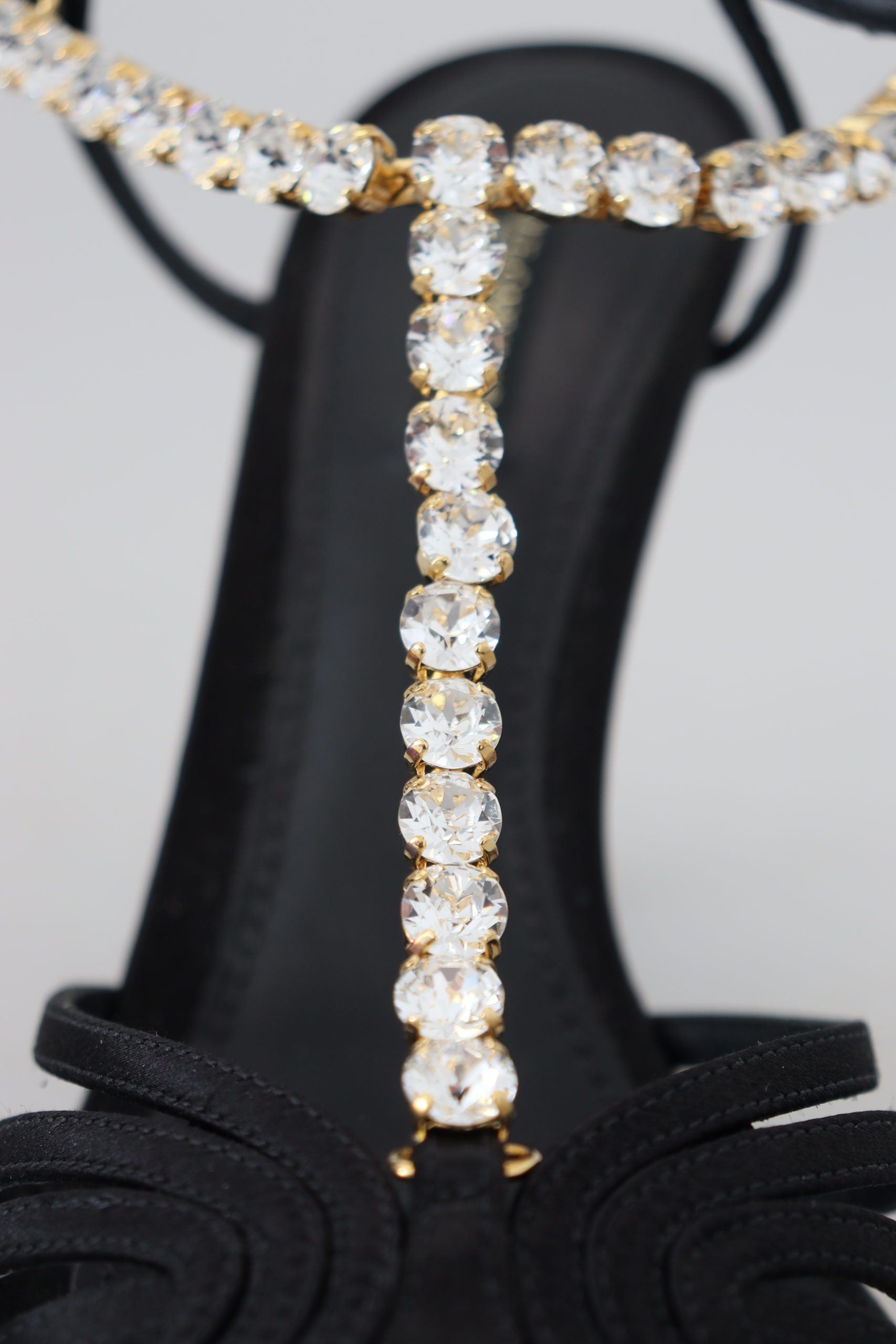 Dolce & Gabbana Elegant Silk Blend Crystal T-Strap Heels