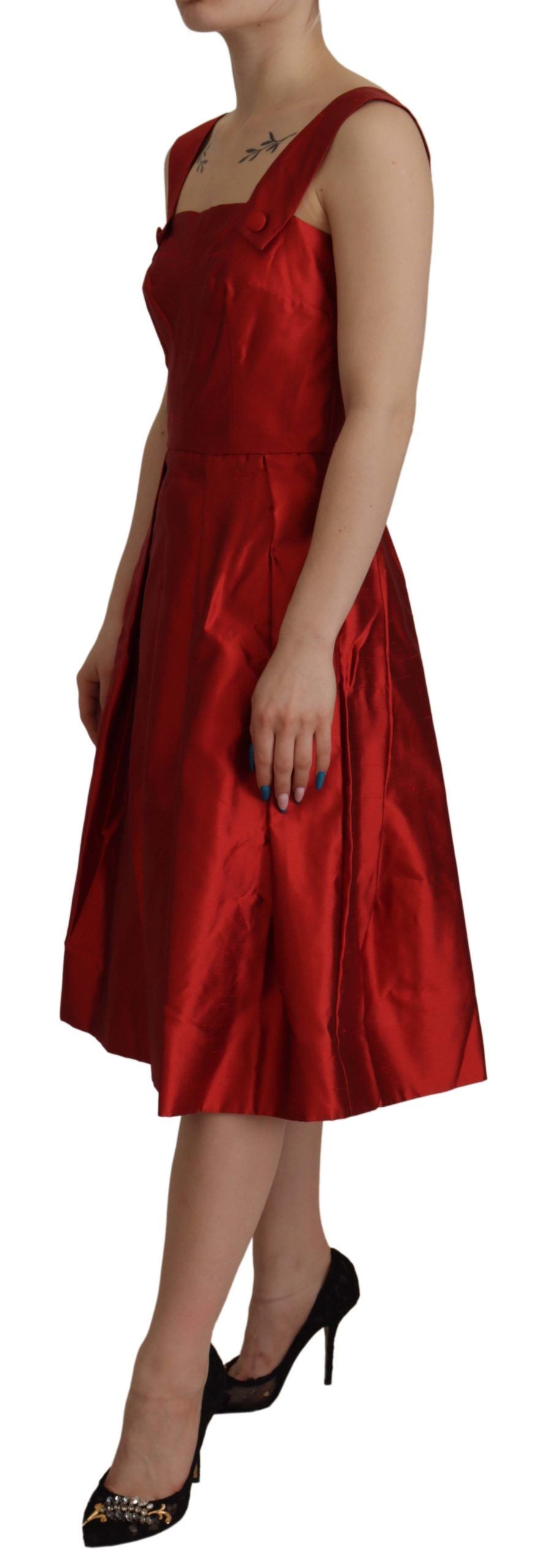 Dolce & Gabbana Radiant Red Silk A-Line Midi Dress