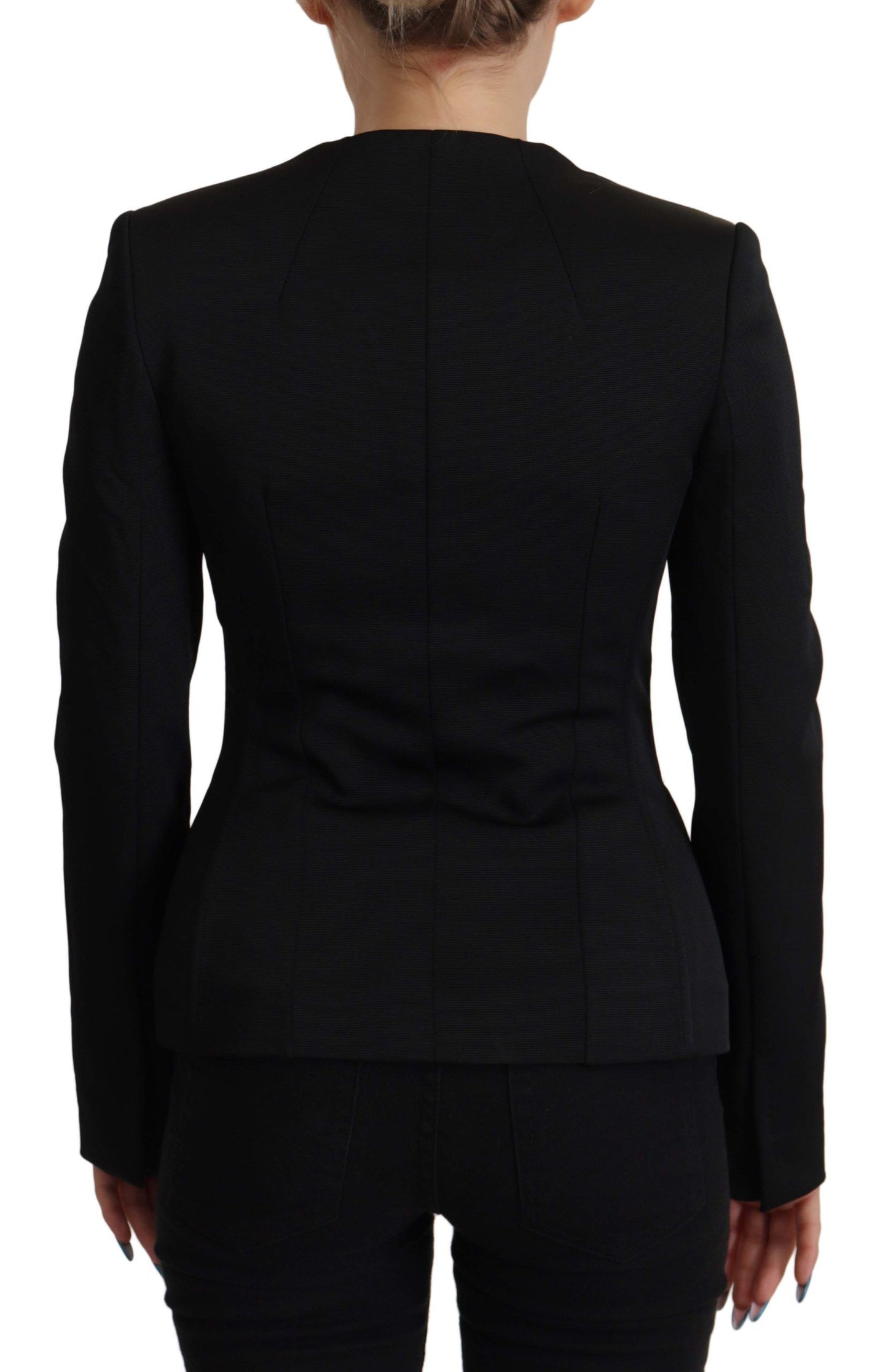 Dolce & Gabbana Sleek Black Snap Jacket with Silk Lining