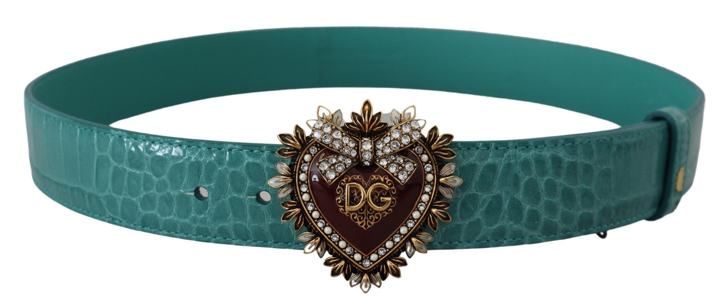 Dolce & Gabbana Elegant Blue Leather Belt with Gold Buckle