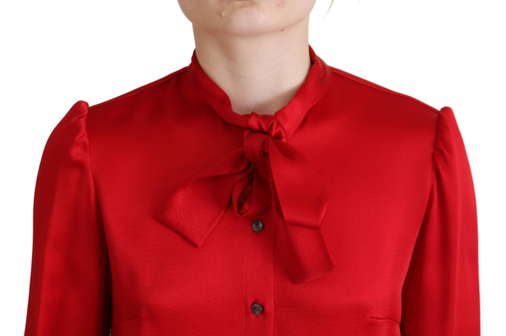 Dolce & Gabbana Elegant Red Ascot Collar Blouse