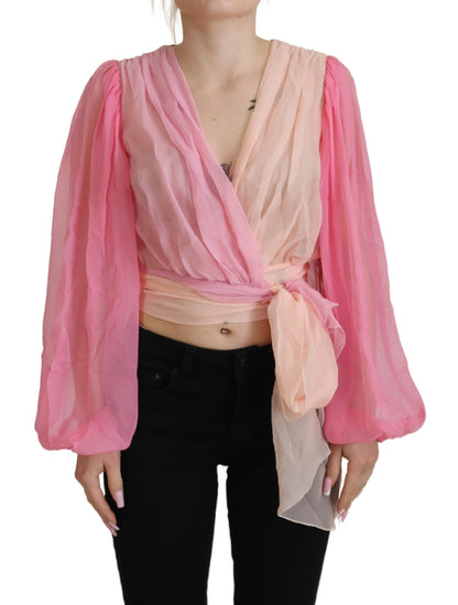 Dolce & Gabbana Silk V-Neckline Wrap Blouse in Pink