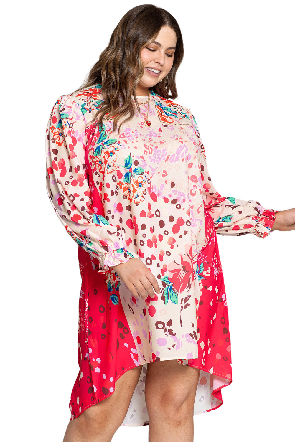 Rose Floral Long Sleeve Plus Size Shift Dress