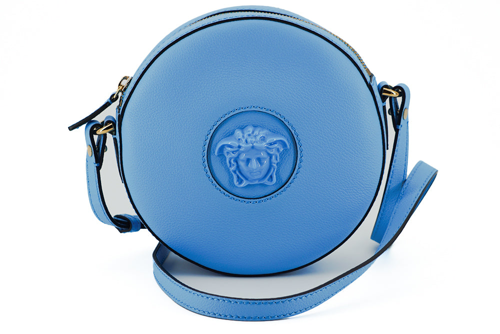 Versace Chic Blue Leather Round Shoulder Bag