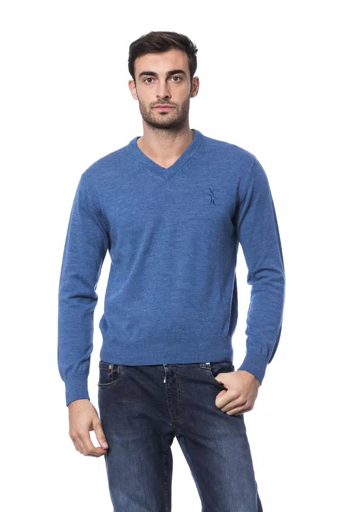 Billionaire Italian Couture Blue Merino Wool Men Sweater