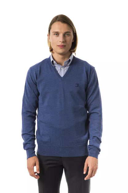 Uominitaliani Blue Merino Wool Men Sweater