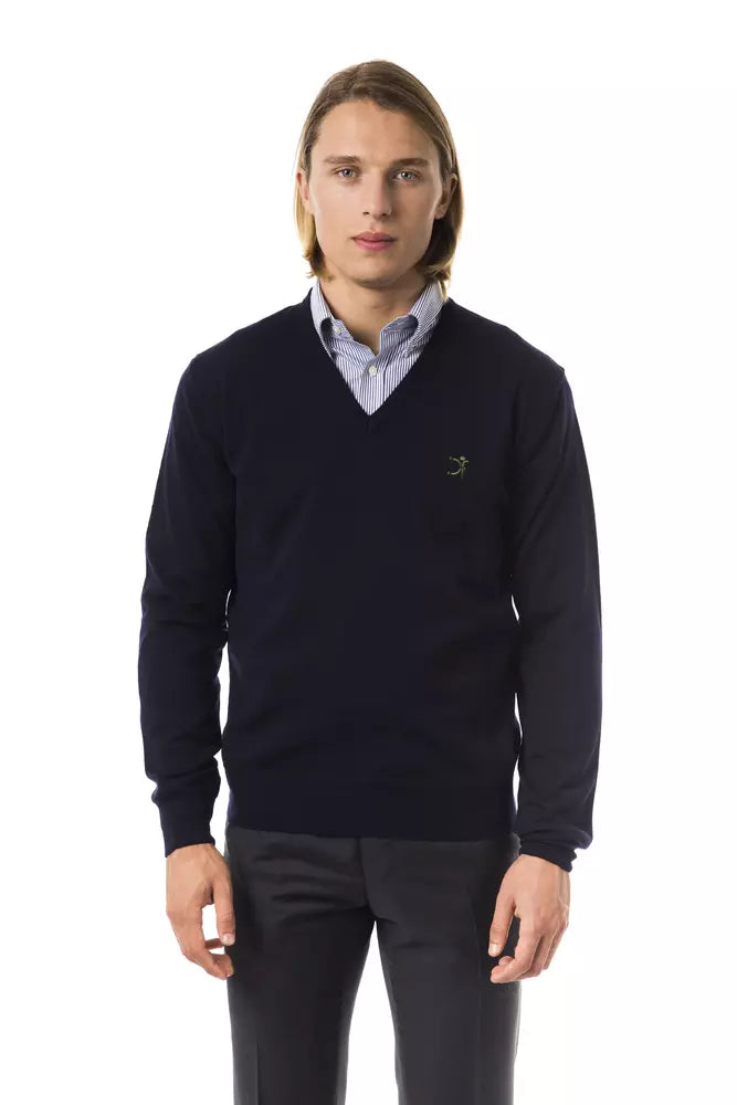 Uominitaliani Blue Merino Wool Men Sweater