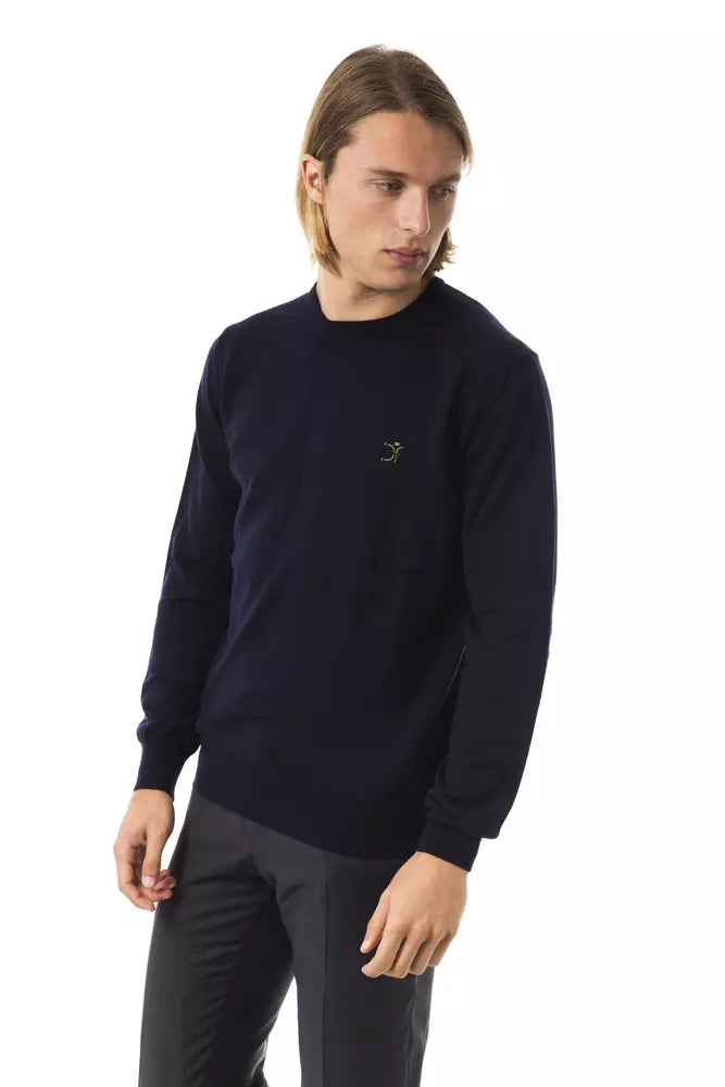 Uominitaliani Blue Merino Wool Men Sweater