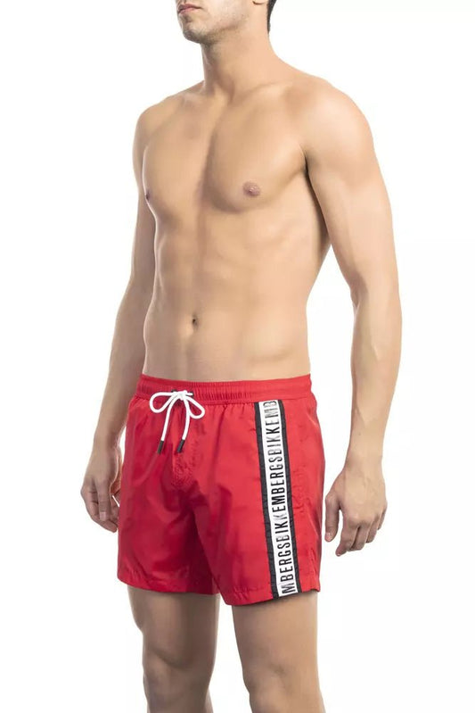 Bikkembergs Sleek Red Tape-Trim Swim Shorts