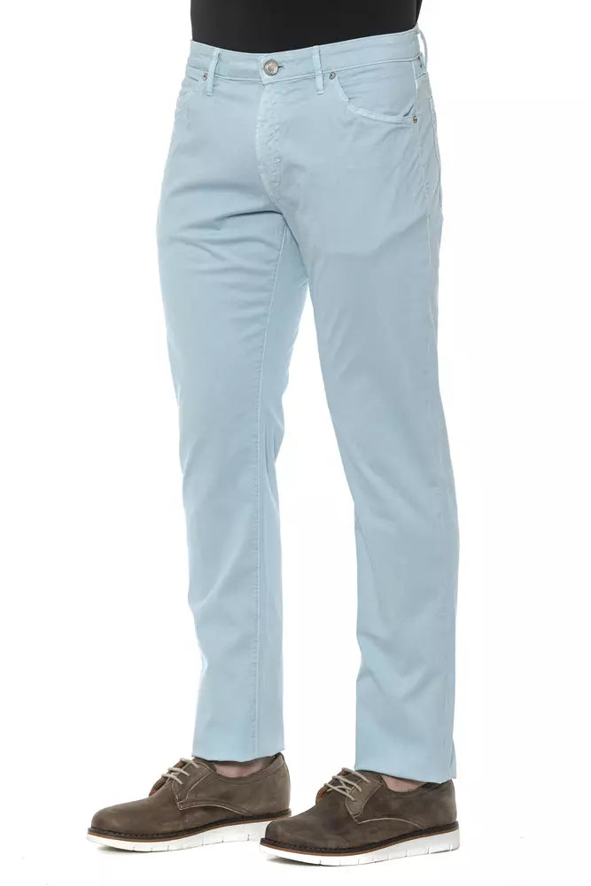 PT Torino Light Blue Cotton Men's Slim Trouser