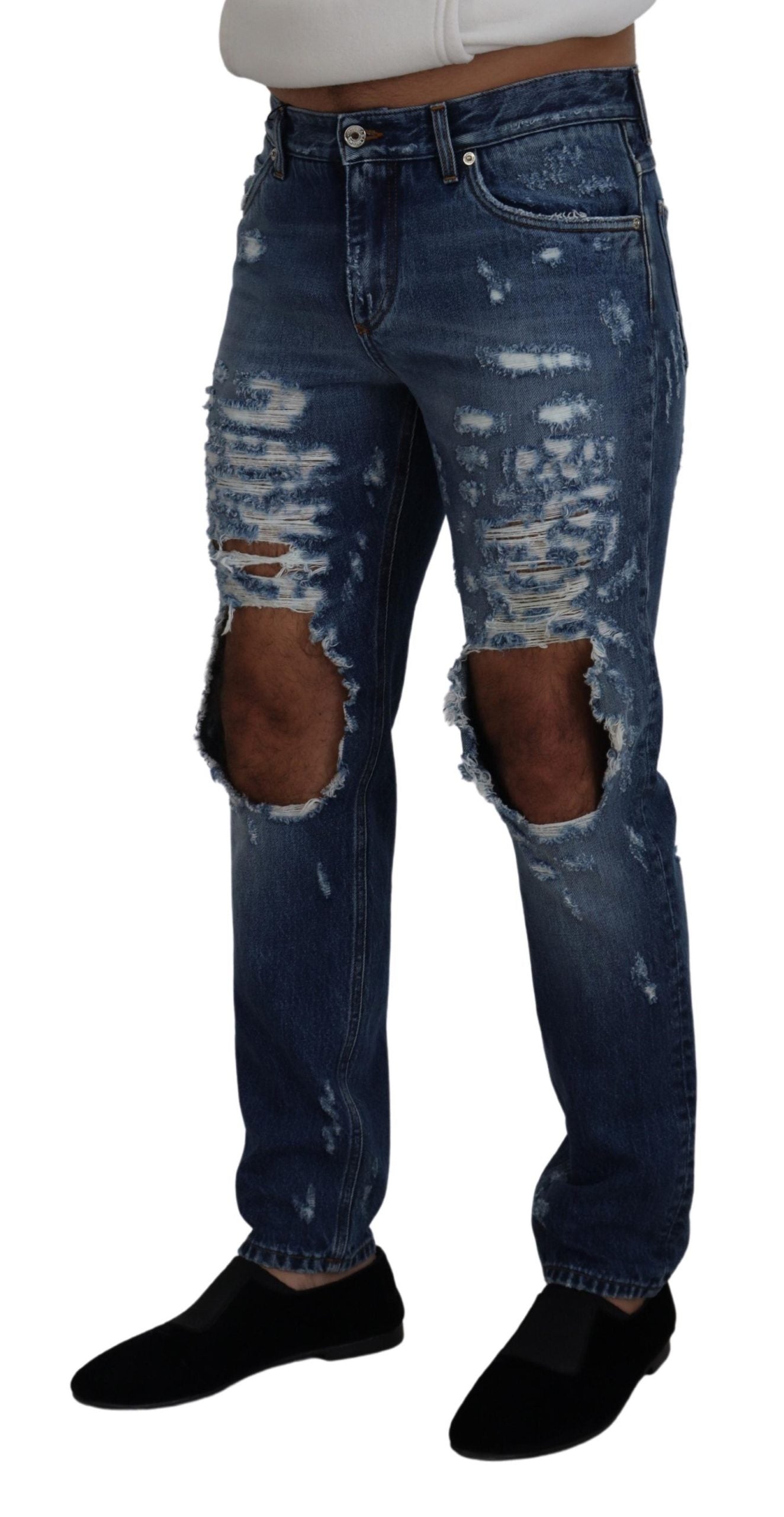 Dolce & Gabbana Chic Tattered Denim Pants for the Modern Man