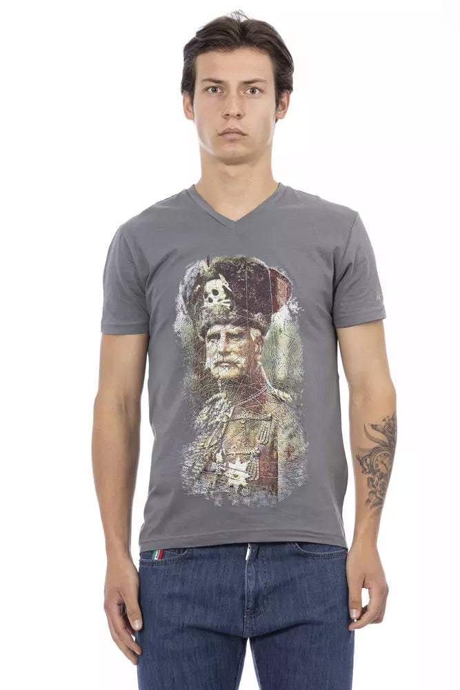 Trussardi Action Gray Cotton Men V-Neck T-Shirt