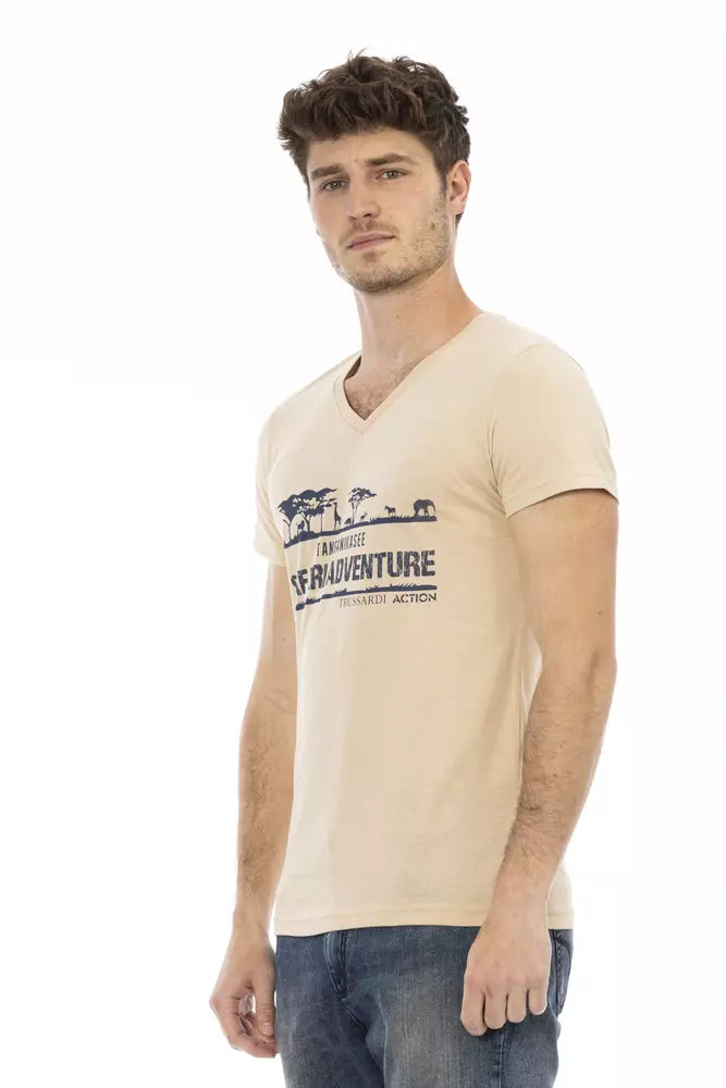 Trussardi Action Beige Cotton Men T-Shirt