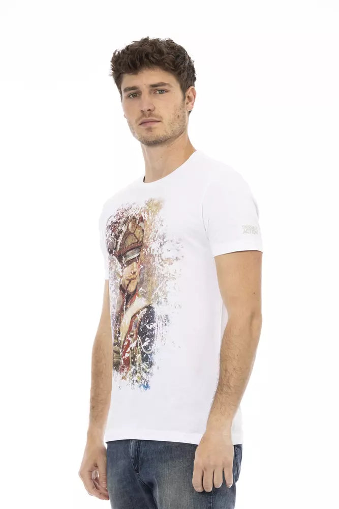 Trussardi Action Sleek White Cotton Blend Tee with Graphic Front