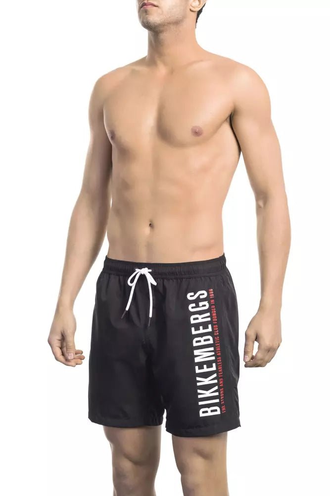 Bikkembergs Sleek Black Swim Shorts with Side Print