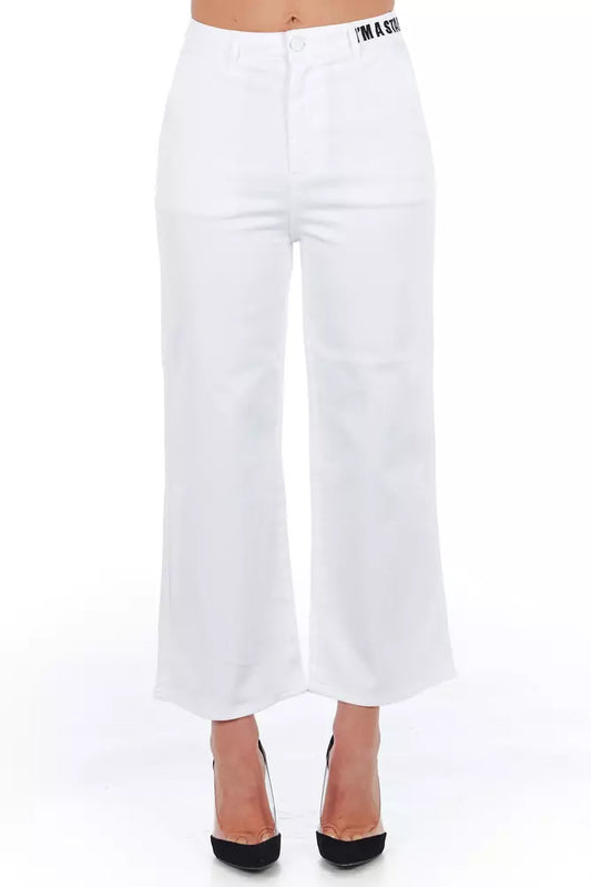 Frankie Morello White Cotton Women Cropped Trouser