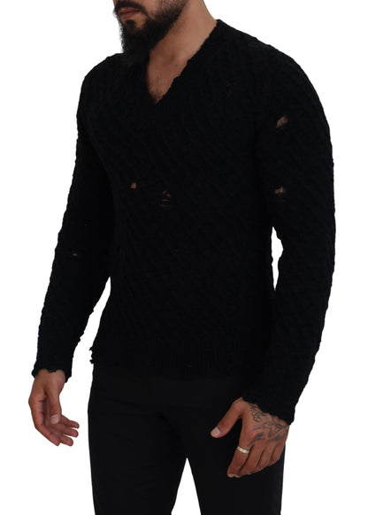 Dolce & Gabbana Elegant Black Wool-Blend V-Neck Sweater