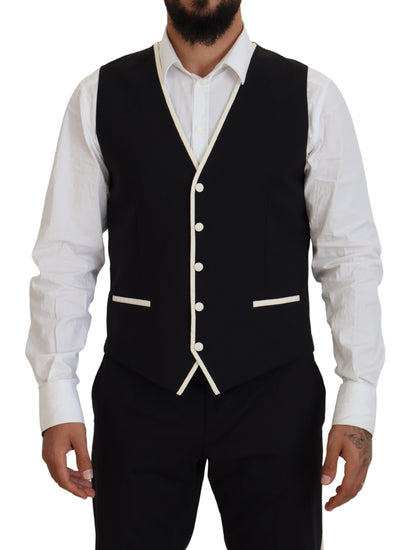 Dolce & Gabbana Elegant Black and White Slim Fit Three Piece Suit