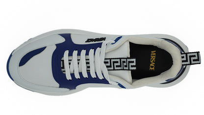 Versace Elegant Blue and White Leather Sneakers