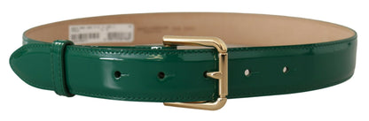 Dolce & Gabbana Elegant Green Leather Belt with Gold Buckle Detail