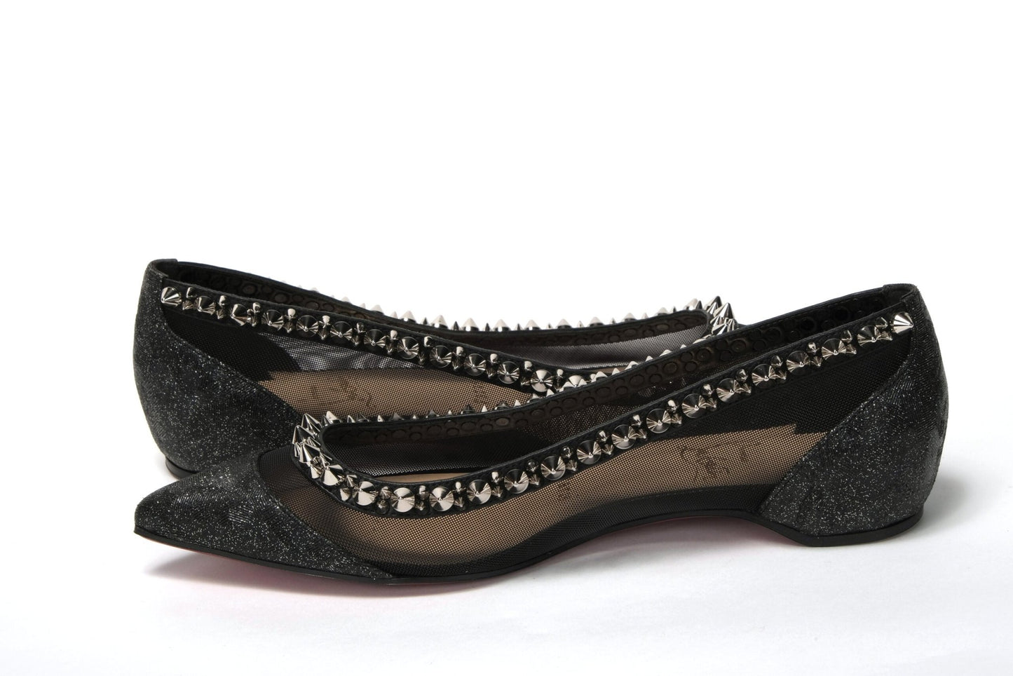 Christian Louboutin Black Silver Flat Point Toe Shoe