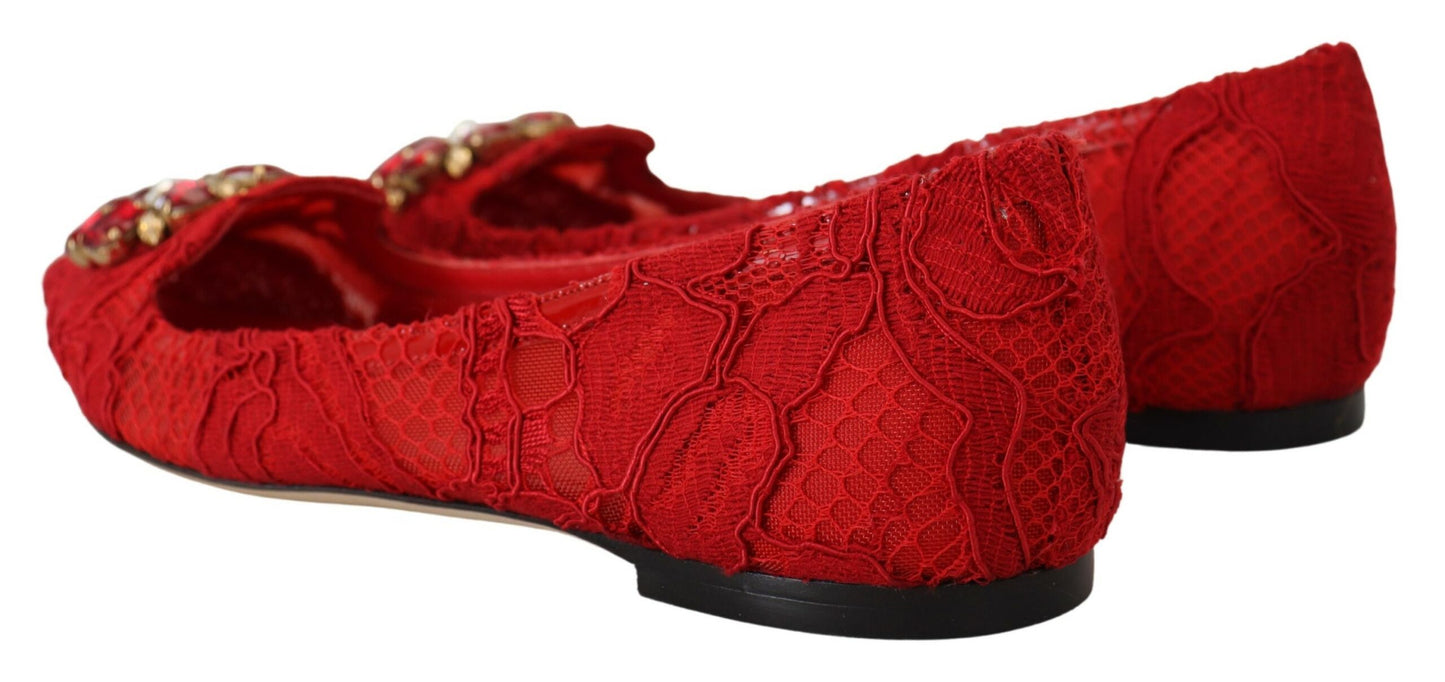 Dolce & Gabbana Red Crystal-Embellished Flats