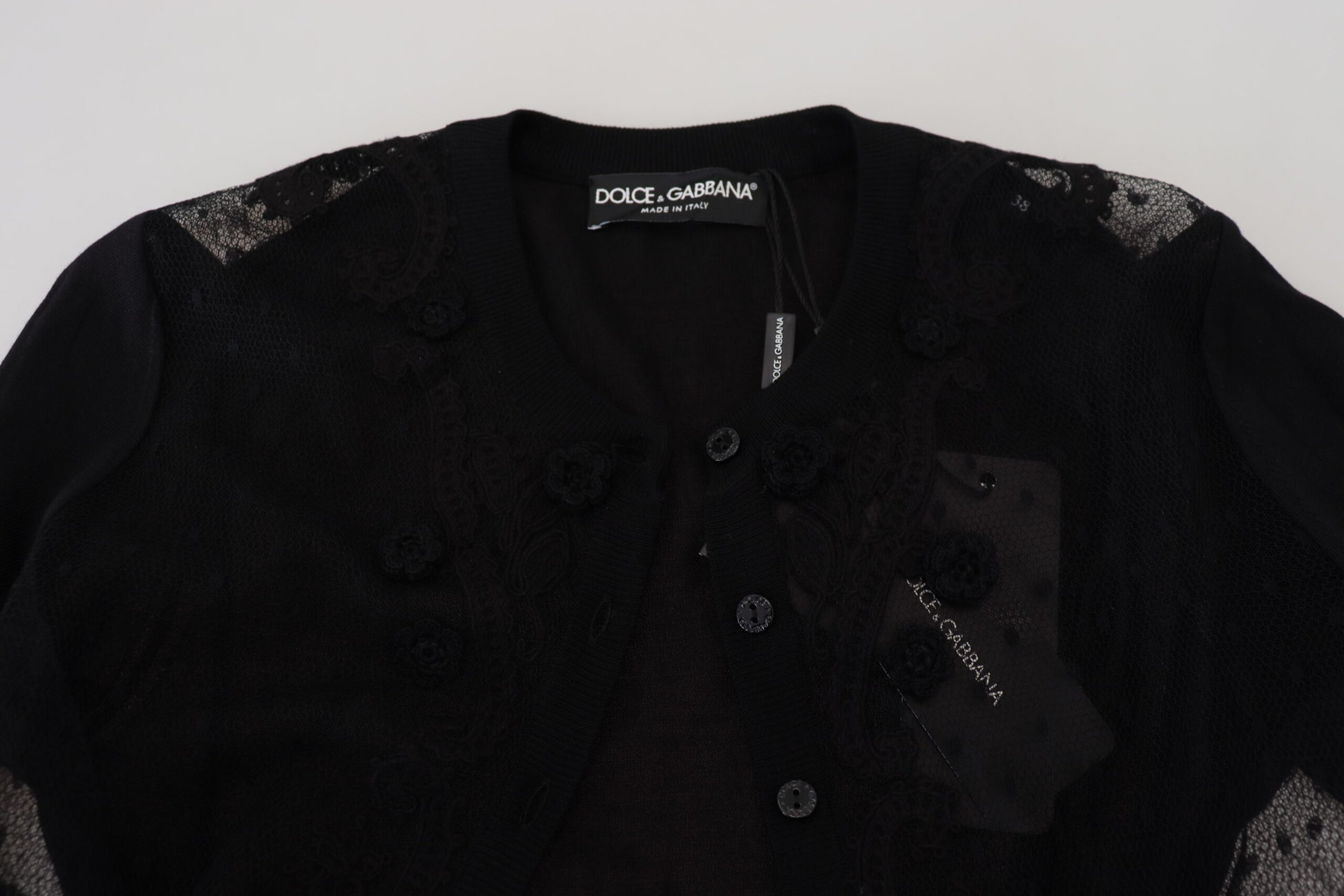 Dolce & Gabbana Elegant Black Floral Lace Cardigan Sweater