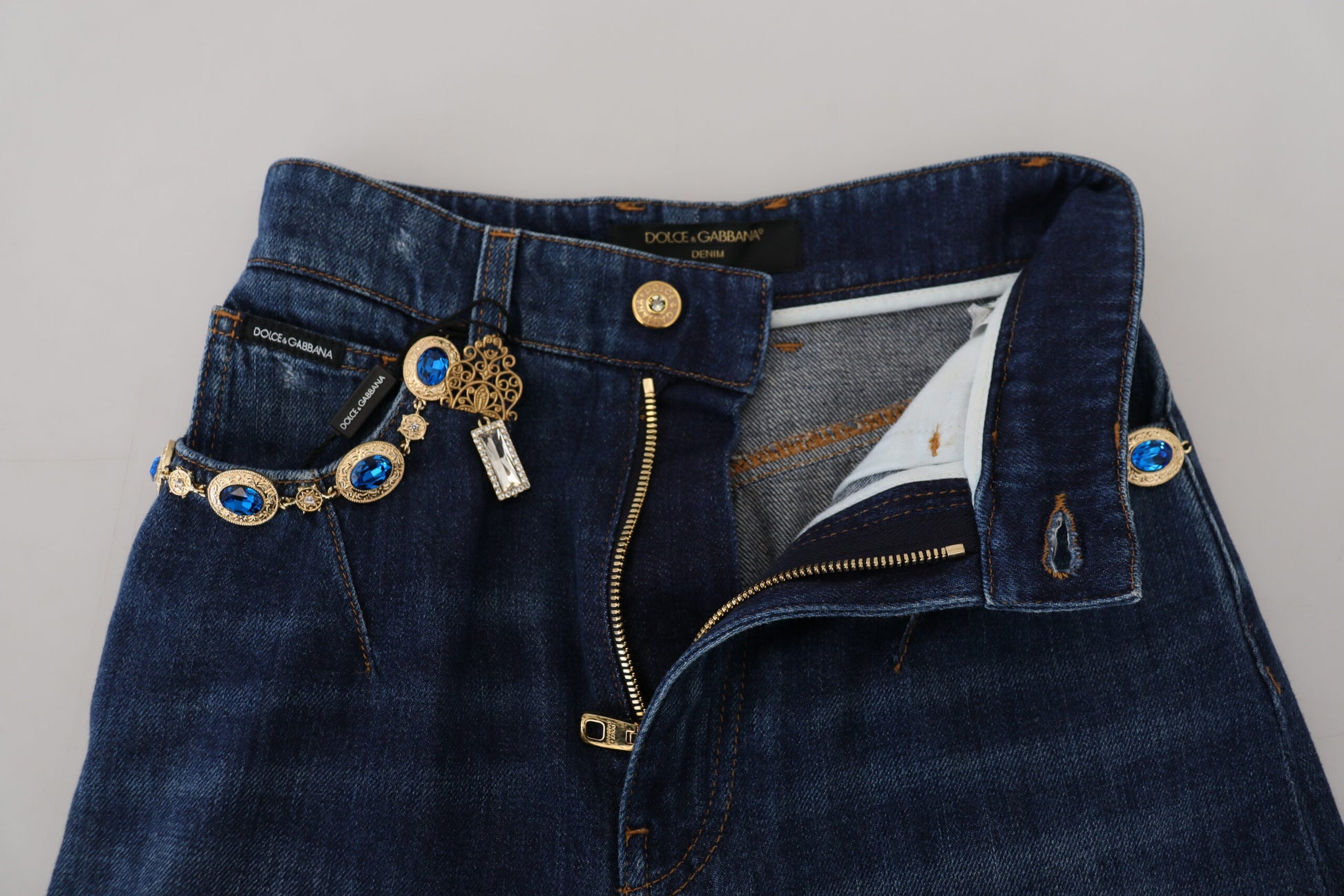 Dolce & Gabbana Embellished Straight Leg Designer Jeans