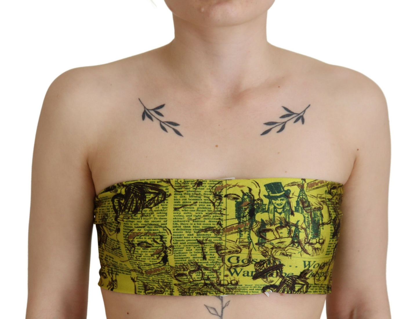 John Galliano Chic Yellow Graphic Cropped Top