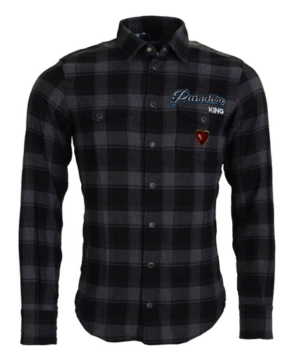 Dolce & Gabbana Elegant Black and Gray Button Down Shirt