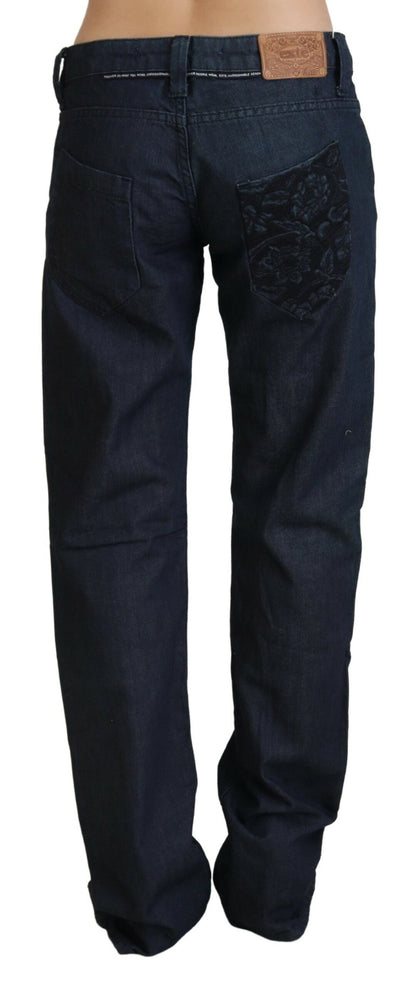 Exte Chic Dark Blue Low Waist Straight Cut Jeans