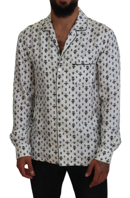 Dolce & Gabbana Elegant Silk Pajama Top with Crown Bee Print