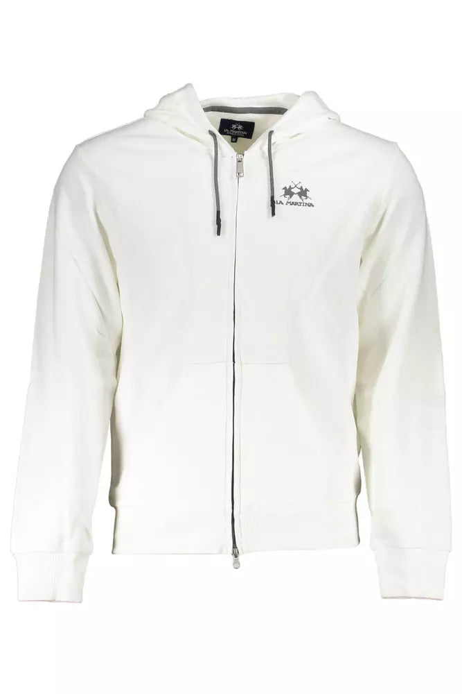 La Martina Classic White Zip-Up Hooded Sweatshirt