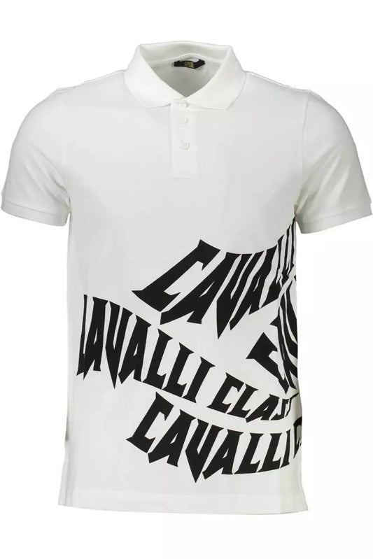 Cavalli Class Elegant White Cotton Polo with Chic Print