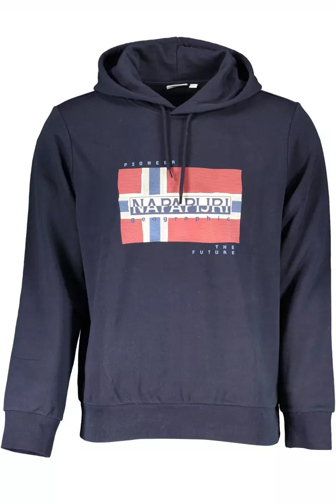 Napapijri Blue Cotton Hooded Sweatshirt with Logo Print