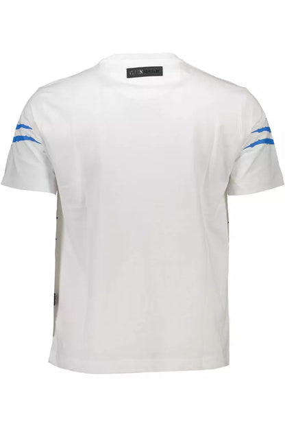 Plein Sport Sleek White Cotton Tee with Bold Contrasts