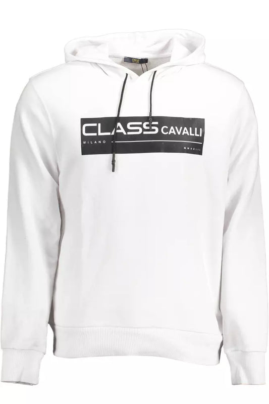 Cavalli Class Classy White Hooded Cotton Sweatshirt