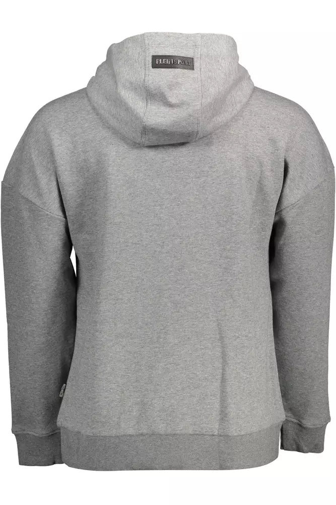 Plein Sport Sleek Gray Hooded Sweatshirt with Bold Accents