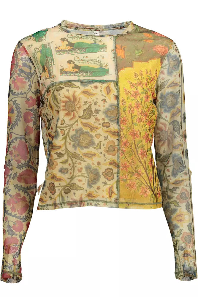 Desigual Elegant Beige Long Sleeve Printed T-Shirt