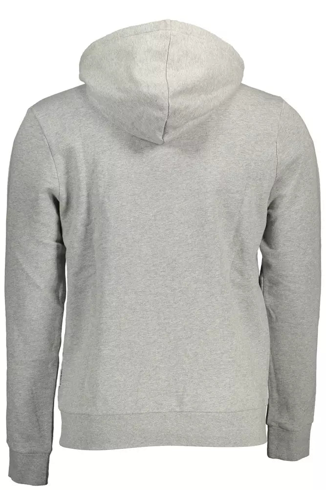 Napapijri Chic Gray Hooded Sweatshirt with Zip Pocket