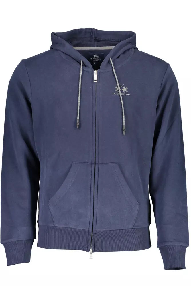 La Martina Elegant Blue Hooded Zip Sweater