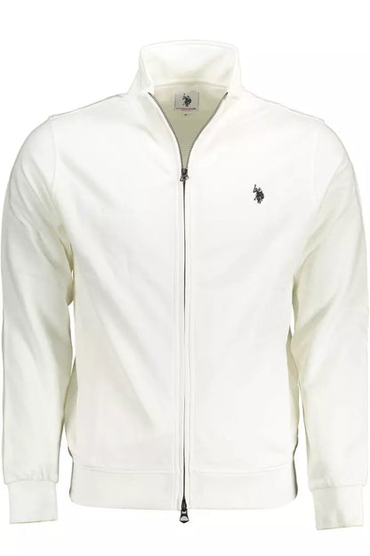 U.S. POLO ASSN. Chic White Cotton Zip Sweater with Embroidery