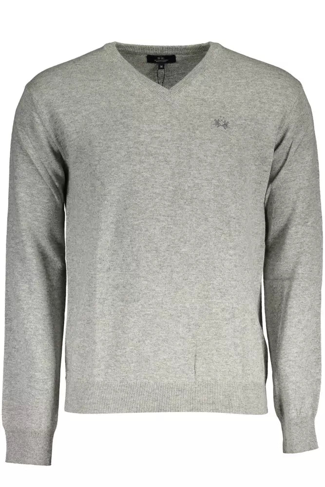 La Martina Elegant Gray V-Neck Luxury Sweater